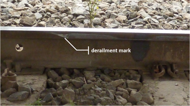 Figure 5: Point of derailment where a wheel had dropped inside the common rail